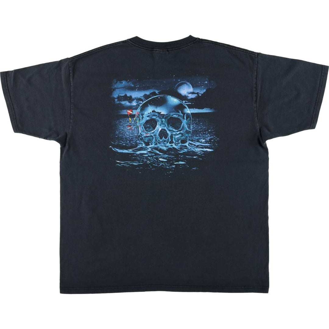 2000'S Anvil AMPHIBIOUS OUTFITTERS Skull Pattern Advertising T-Shirt, Men's Size XL cotton black type Vintage Second Hand