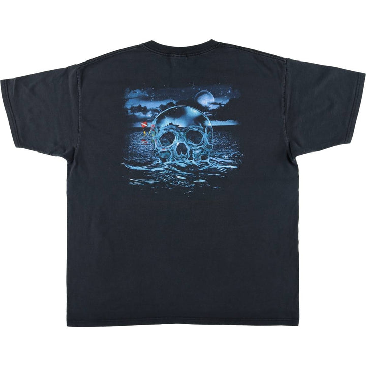 2000'S Anvil AMPHIBIOUS OUTFITTERS Skull Pattern Advertising T-Shirt, Men's Size XL cotton black type Vintage Second Hand