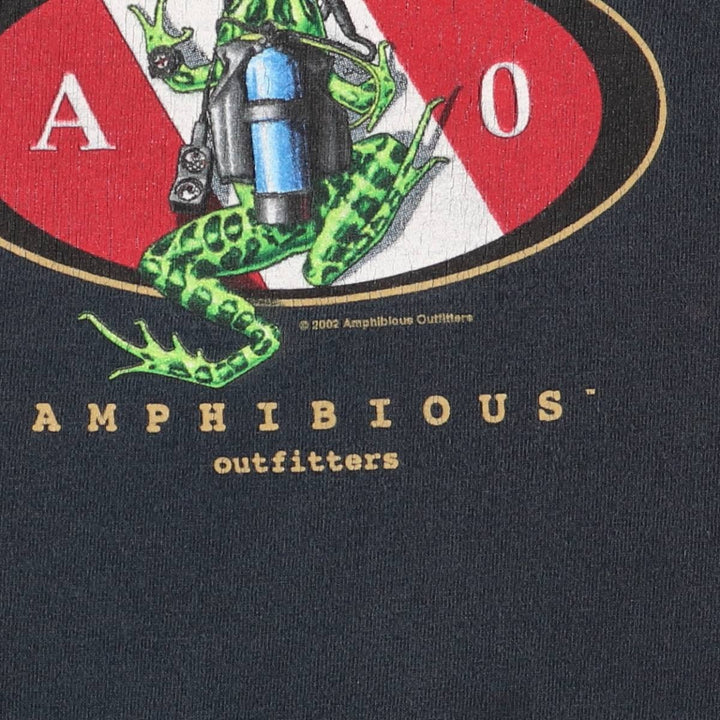 2000'S Anvil AMPHIBIOUS OUTFITTERS Skull Pattern Advertising T-Shirt, Men's Size XL cotton black type Vintage Second Hand