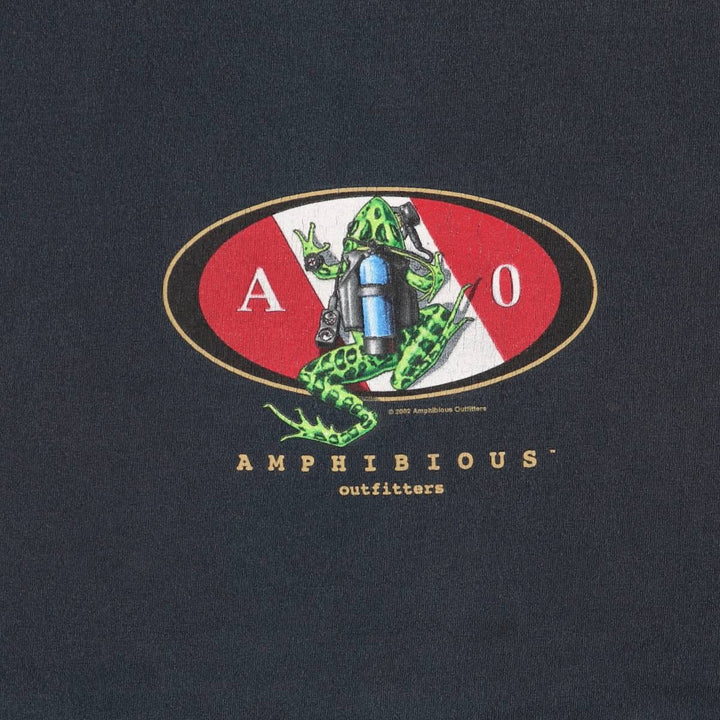 2000'S Anvil AMPHIBIOUS OUTFITTERS Skull Pattern Advertising T-Shirt, Men's Size XL cotton black type Vintage Second Hand