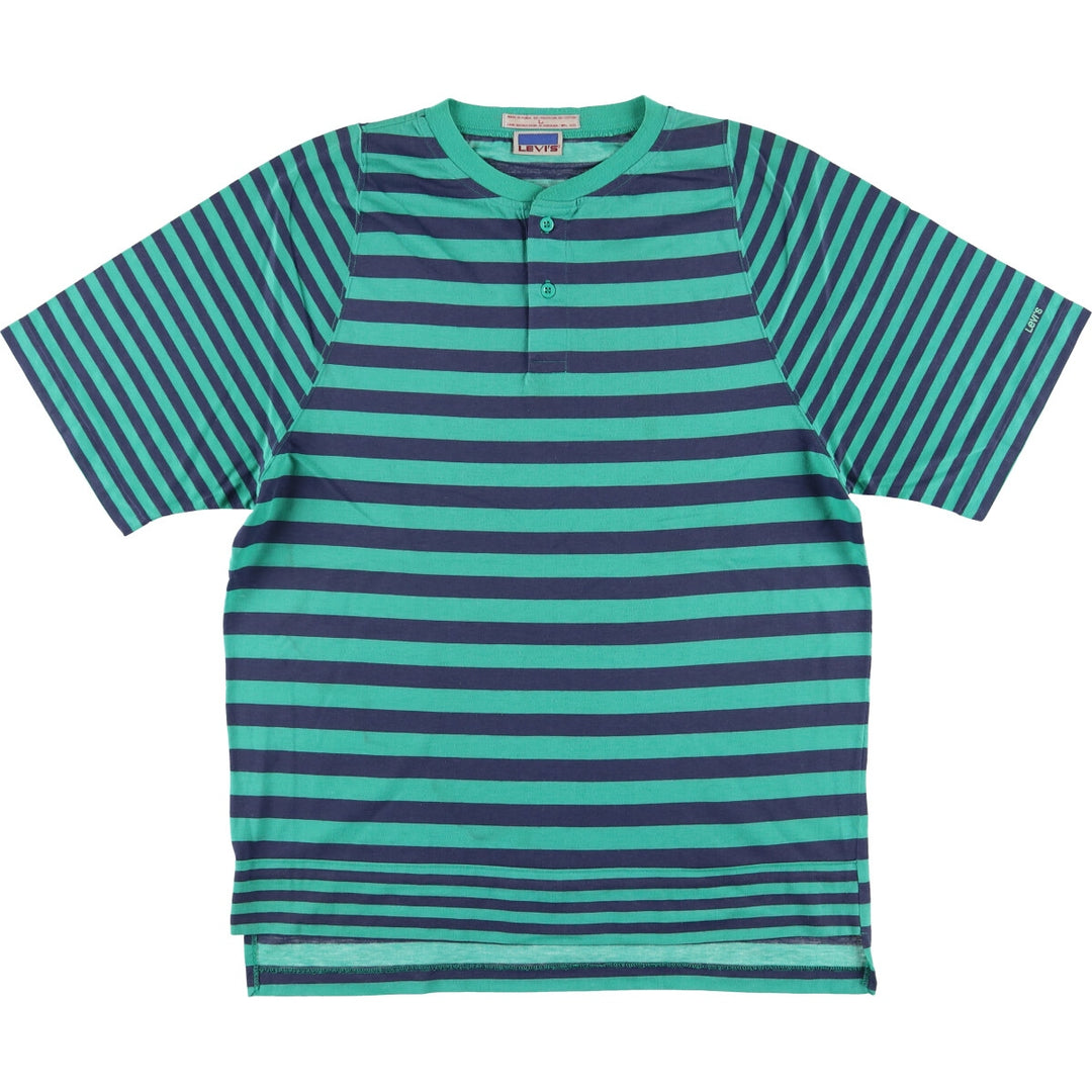 Levi's Henley neck short sleeve striped T-shirt, men's size L polyester green type Vintage Second Hand