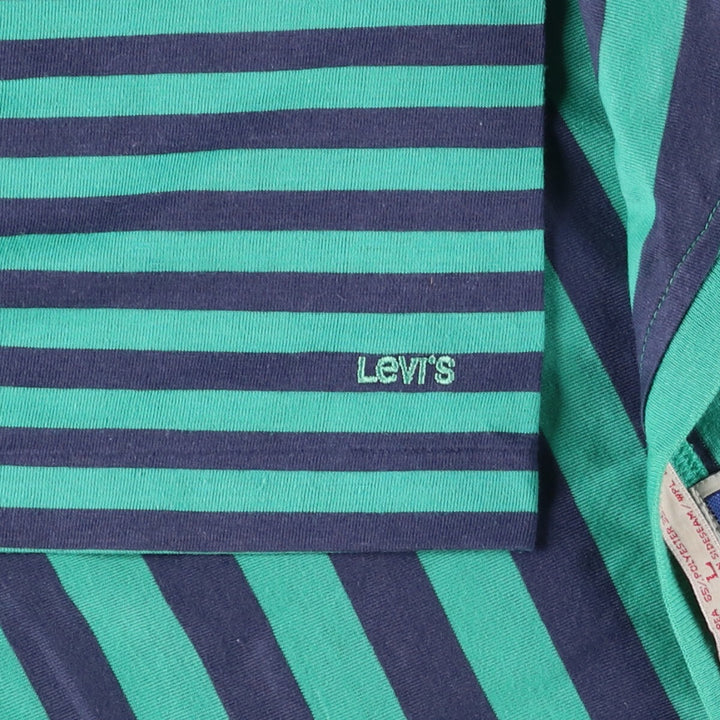Levi's Henley neck short sleeve striped T-shirt, men's size L polyester green type Vintage Second Hand