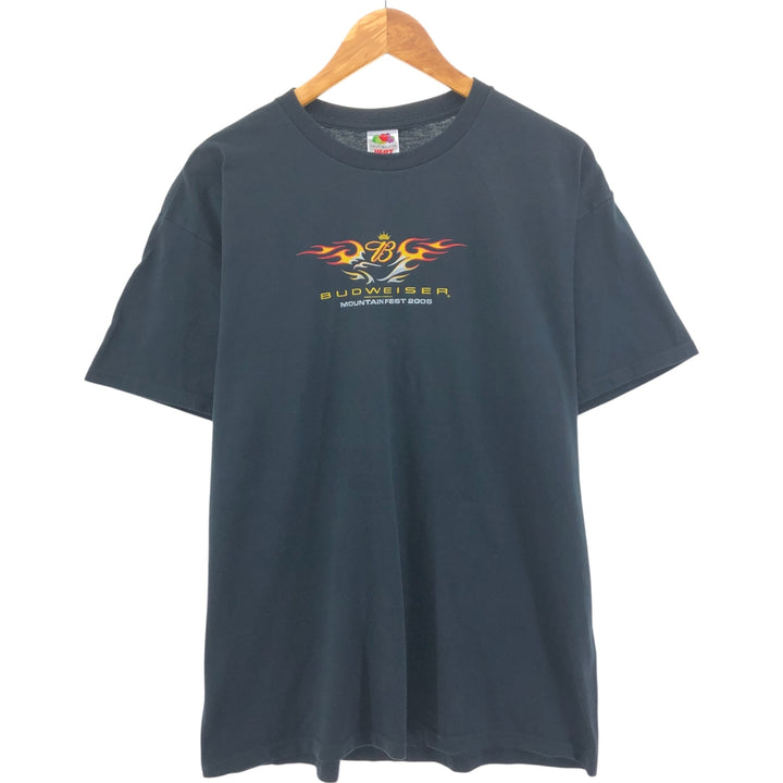 00'S Fruit of the Loom Budweiser Advertising T-shirt Men's XL cotton black type Vintage Second Hand