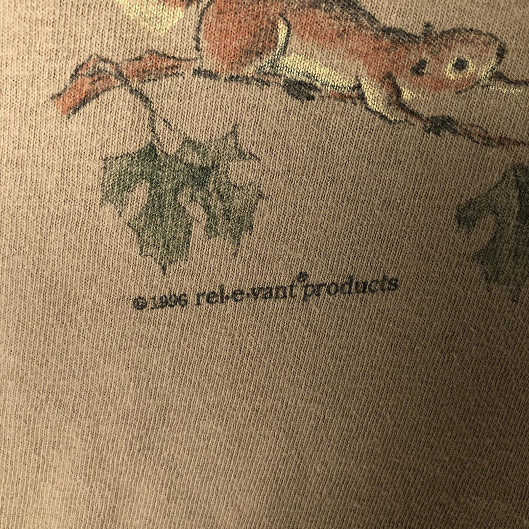 90'S - Relevant rel e vant Squirrel Pattern Animal T-Shirt, Made in USA, Men's Size L, Vintage cotton Khaki type Vintage Second Hand