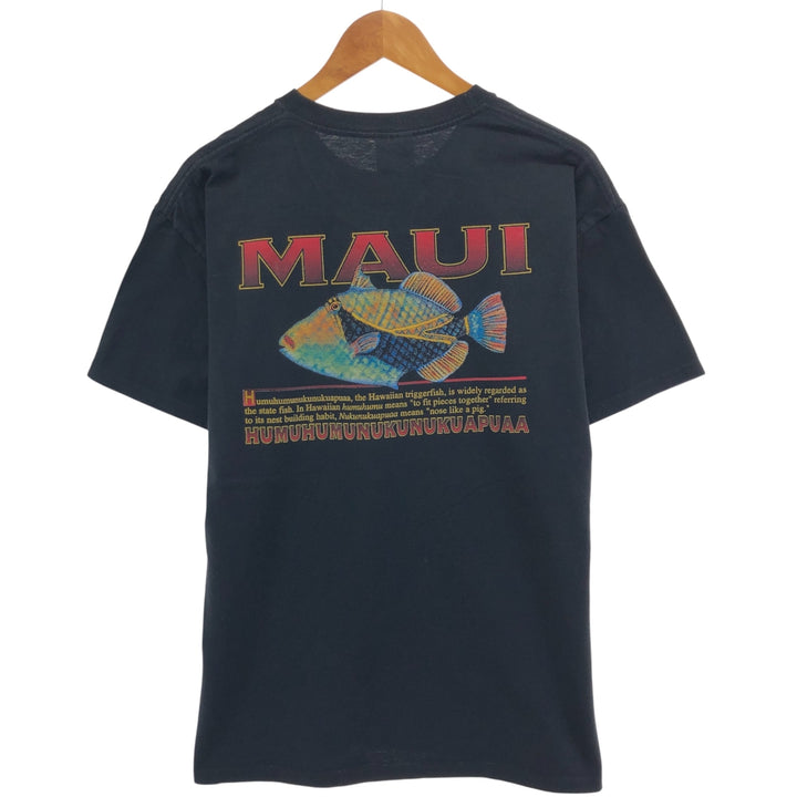 00'S Hanes COMFORT-T Fish Pattern Animal T-shirt Men's L size cotton black type Vintage Second Hand