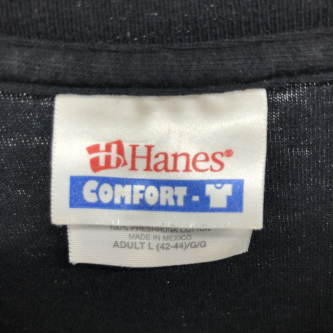 00'S Hanes COMFORT-T Fish Pattern Animal T-shirt Men's L size cotton black type Vintage Second Hand