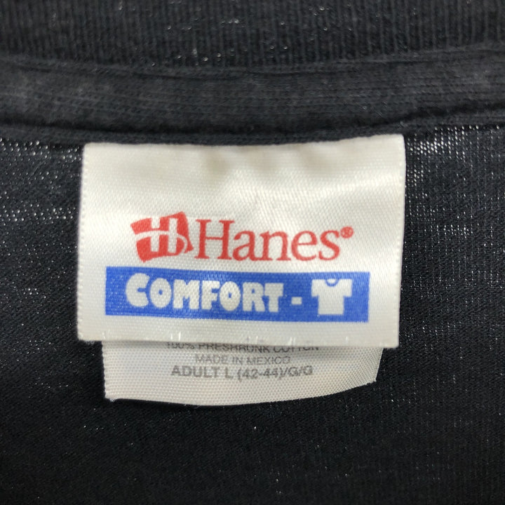 00'S Hanes COMFORT-T Fish Pattern Animal T-shirt Men's L size cotton black type Vintage Second Hand