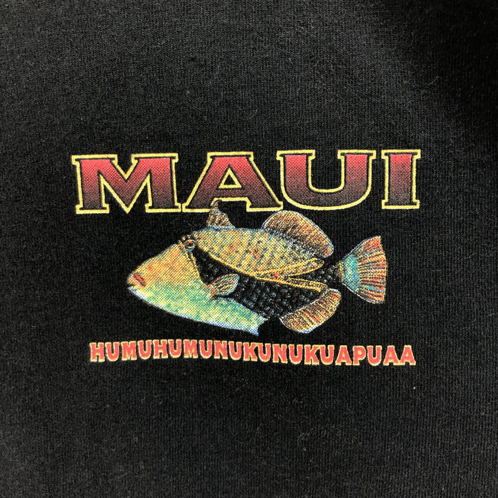 00'S Hanes COMFORT-T Fish Pattern Animal T-shirt Men's L size cotton black type Vintage Second Hand
