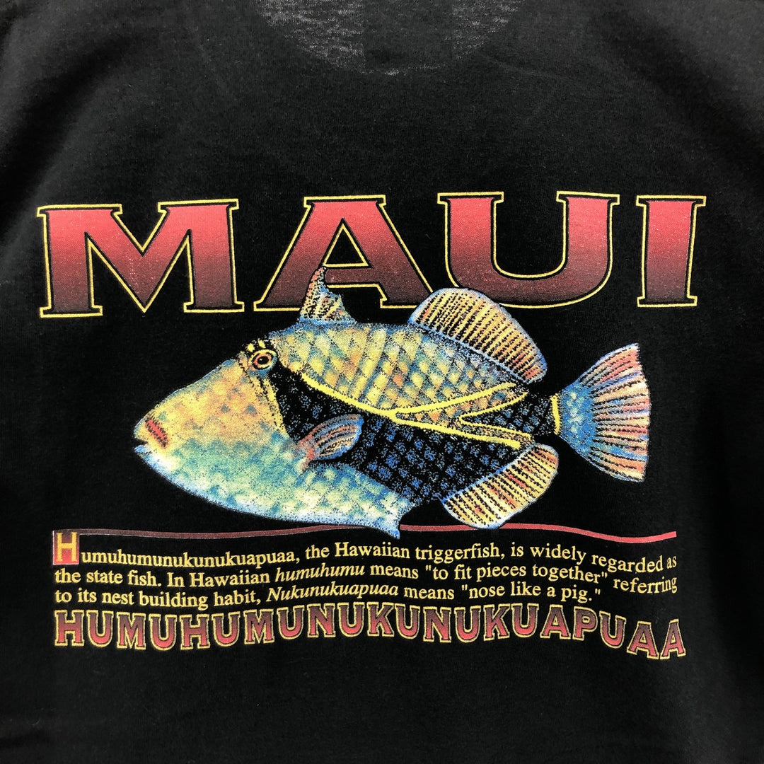 00'S Hanes COMFORT-T Fish Pattern Animal T-shirt Men's L size cotton black type Vintage Second Hand