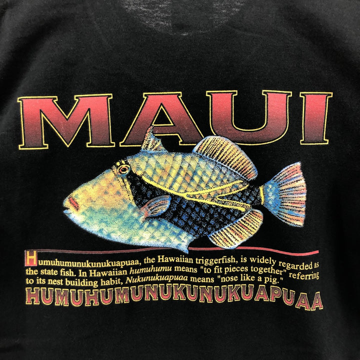 00'S Hanes COMFORT-T Fish Pattern Animal T-shirt Men's L size cotton black type Vintage Second Hand