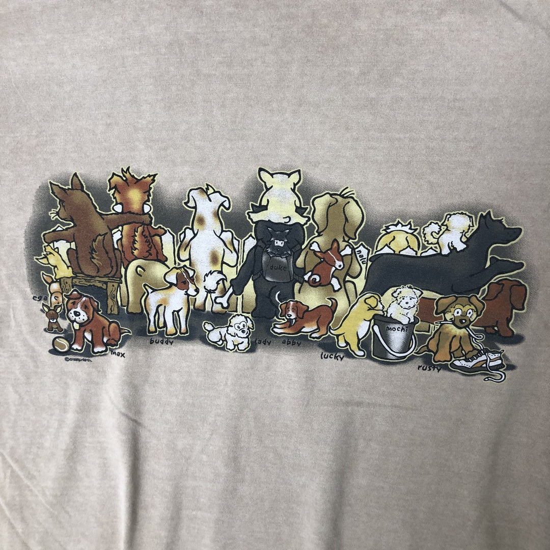 90'S Crazy Shirts Dog Print Animal T-Shirt, Men's XL, Vintage cotton Beige type Vintage Second Hand
