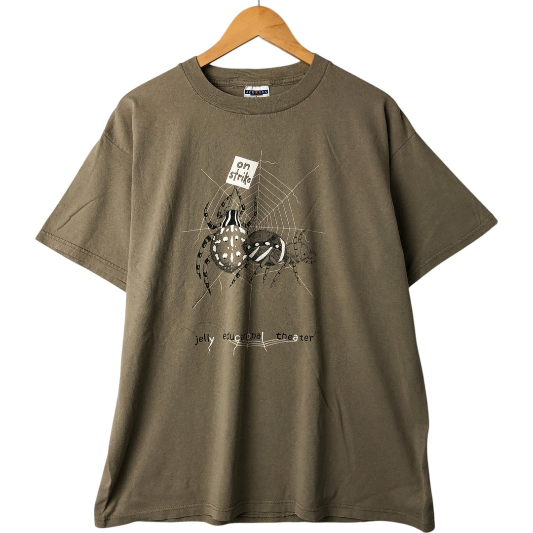 90s~00'S Jerzees Spider Pattern Animal T-shirt Men's L size cotton Khaki type beige Vintage Second Hand