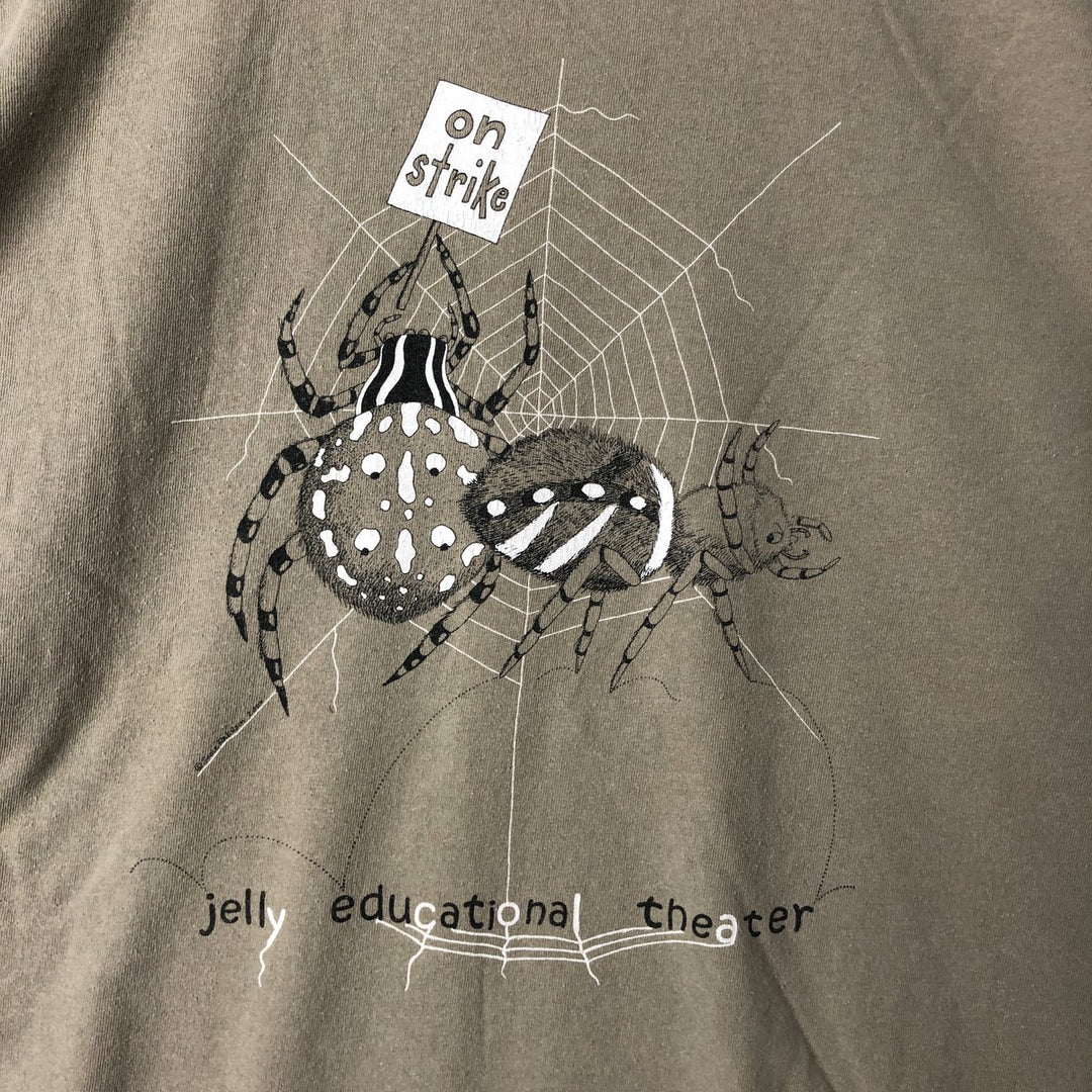 90s~00'S Jerzees Spider Pattern Animal T-shirt Men's L size cotton Khaki type beige Vintage Second Hand