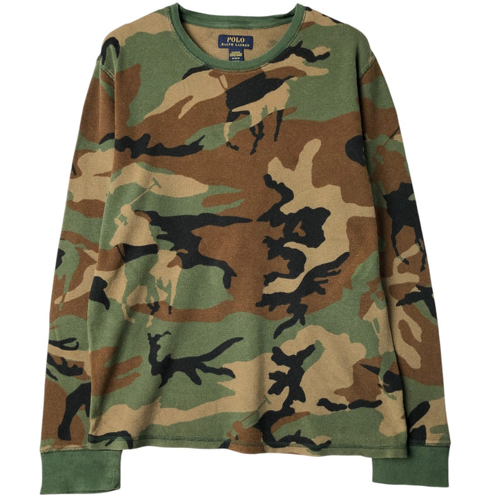 Ralph Lauren POLO RALPH LAUREN SLEEPWEAR Camouflage Pattern Thermal Long T-Shirt, Honeycomb, Men's Size M cotton green type Vintage Second Hand