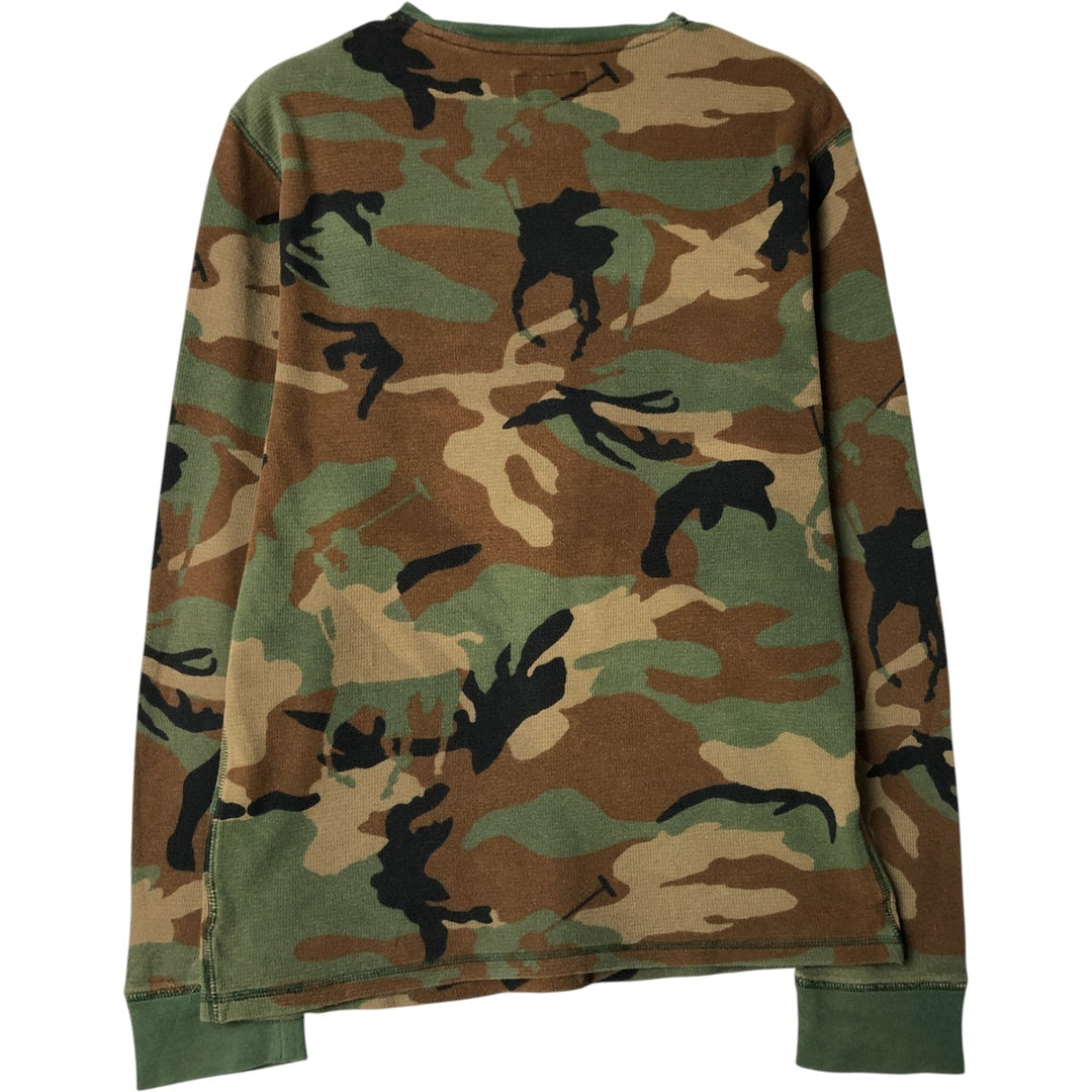 Ralph Lauren POLO RALPH LAUREN SLEEPWEAR Camouflage Pattern Thermal Long T-Shirt, Honeycomb, Men's Size M cotton green type Vintage Second Hand