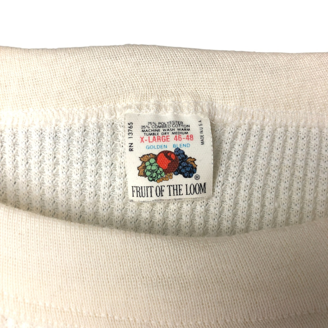 Vintage 90'S Fruit of the Loom Thermal Long T-Shirt, Waffle, Made in USA, Men's XL polyester ivory Vintage Second Hand