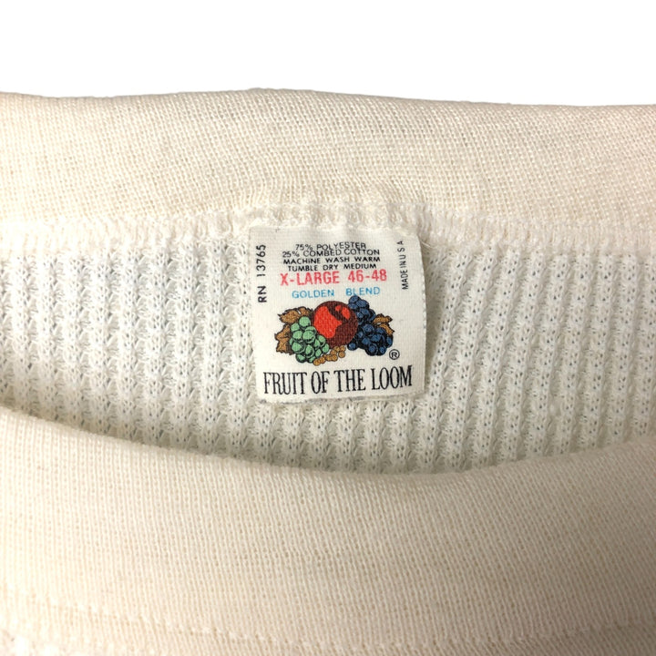 Vintage 90'S Fruit of the Loom Thermal Long T-Shirt, Waffle, Made in USA, Men's XL polyester ivory Vintage Second Hand
