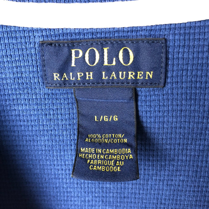 Ralph Lauren POLO RALPH LAUREN V-neck thermal long-sleeved T-shirt, waffle, men's size L cotton blue type Vintage Second Hand