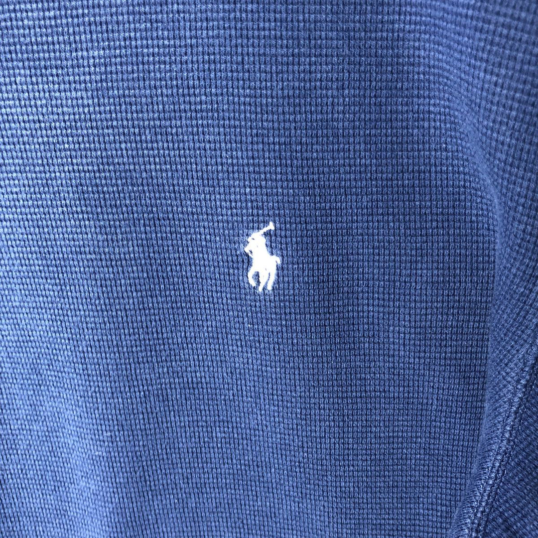 Ralph Lauren POLO RALPH LAUREN V-neck thermal long-sleeved T-shirt, waffle, men's size L cotton blue type Vintage Second Hand