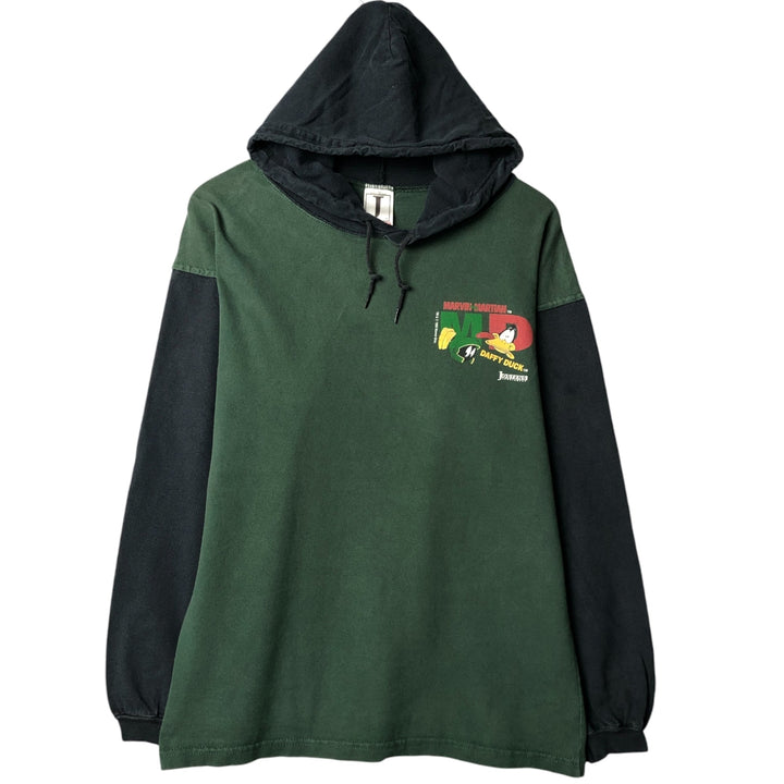 Vintage 90'S JOSTENS Hooded Long Sleeve T-Shirt with Character Print, Made in USA, Men's Size Medium cotton Green type dark green Vintage Second Hand