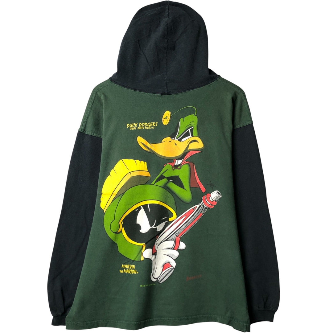Vintage 90'S JOSTENS Hooded Long Sleeve T-Shirt with Character Print, Made in USA, Men's Size Medium cotton Green type dark green Vintage Second Hand