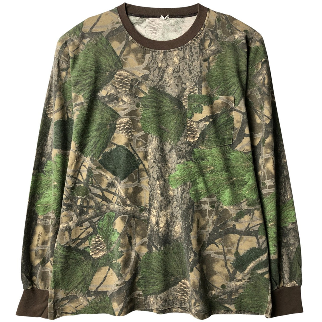 All-over print long T-shirt, men's size XL unclear brown type Vintage Second Hand