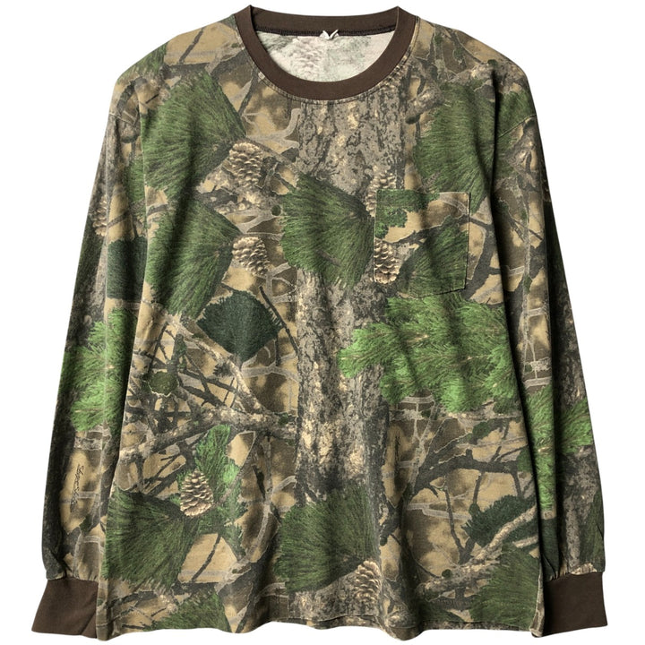 All-over print long T-shirt, men's size XL unclear brown type Vintage Second Hand