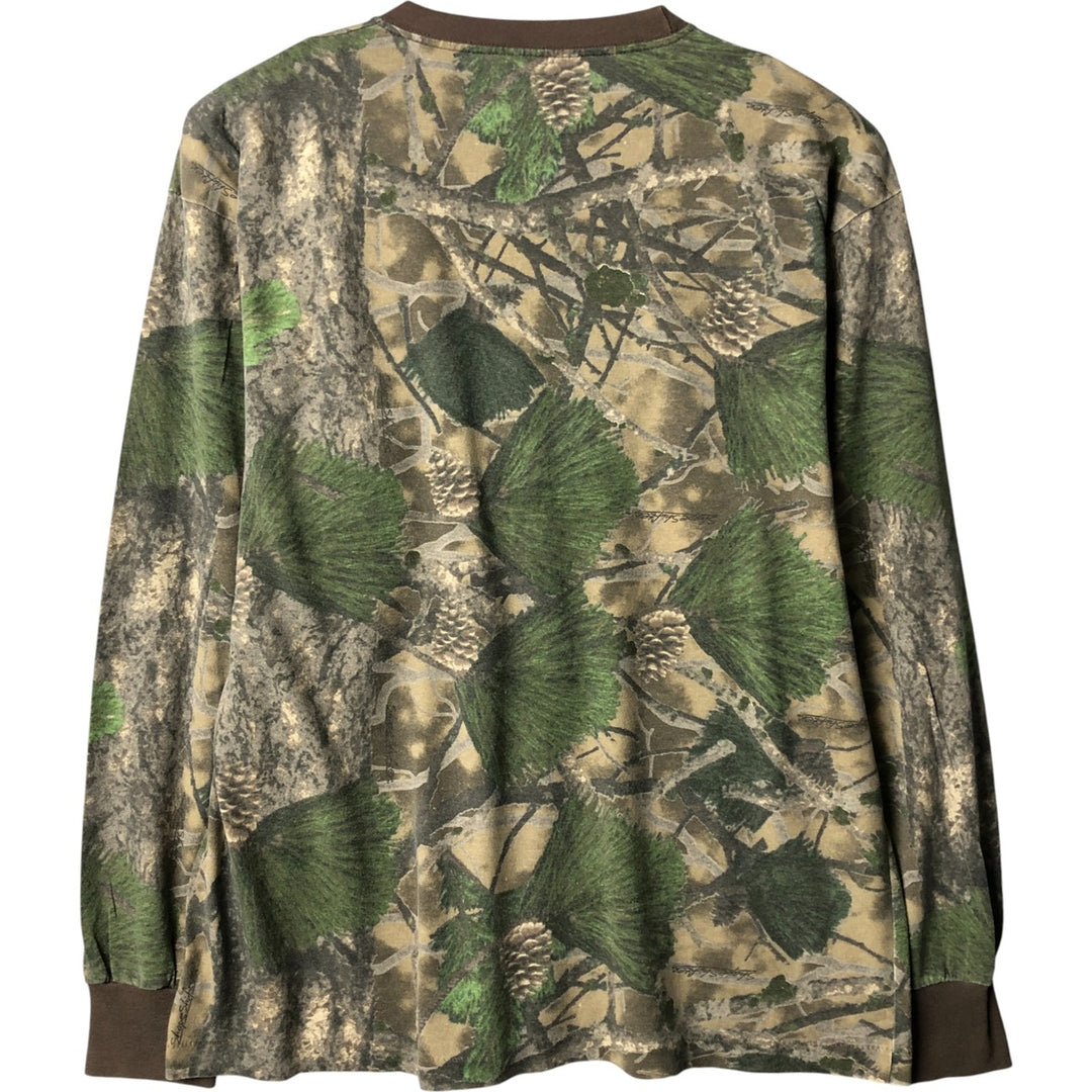 All-over print long T-shirt, men's size XL unclear brown type Vintage Second Hand