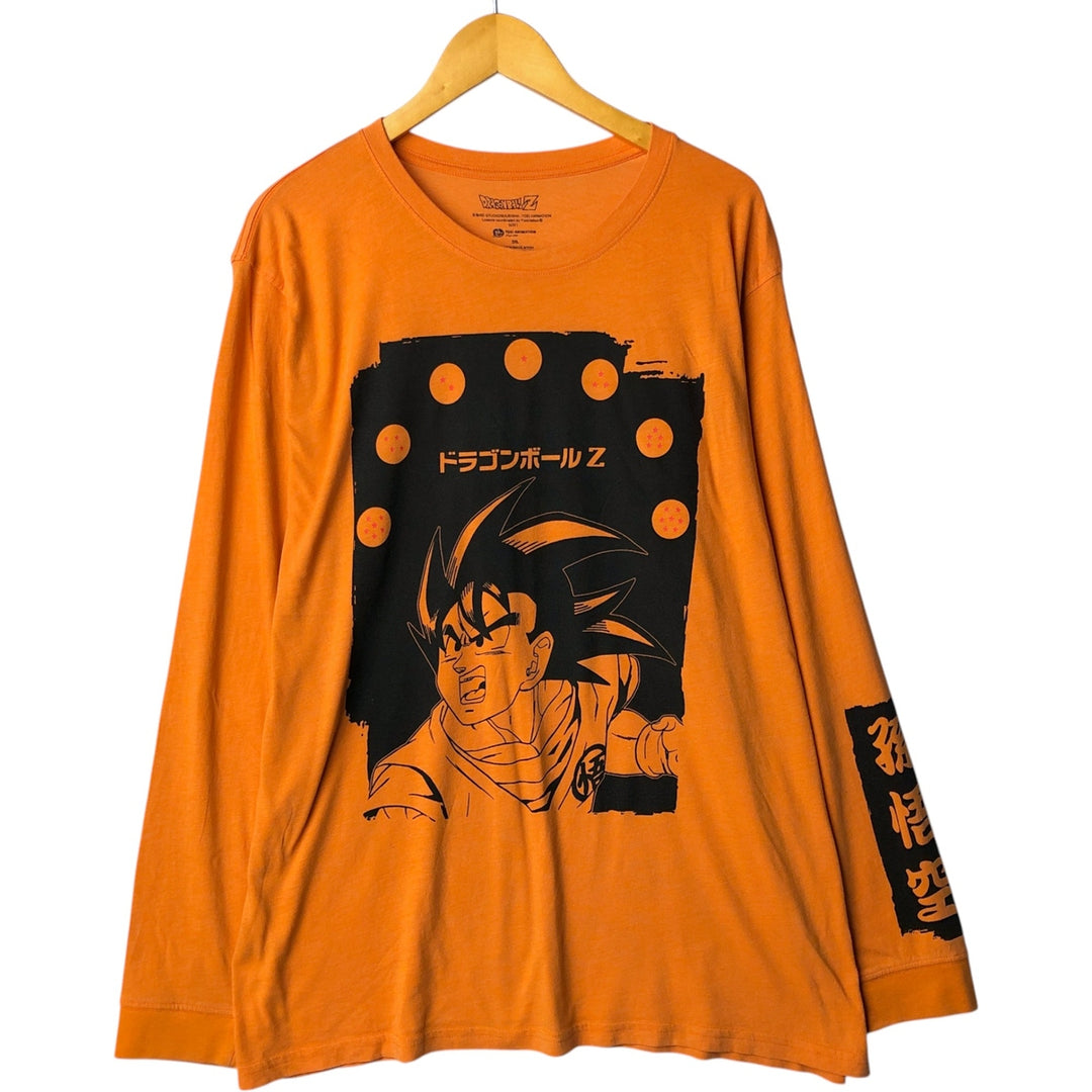 Dragon Ball Z Son Goku Anime Character Print Long Sleeve T-Shirt, Men's XXL cotton orange type Vintage Second Hand