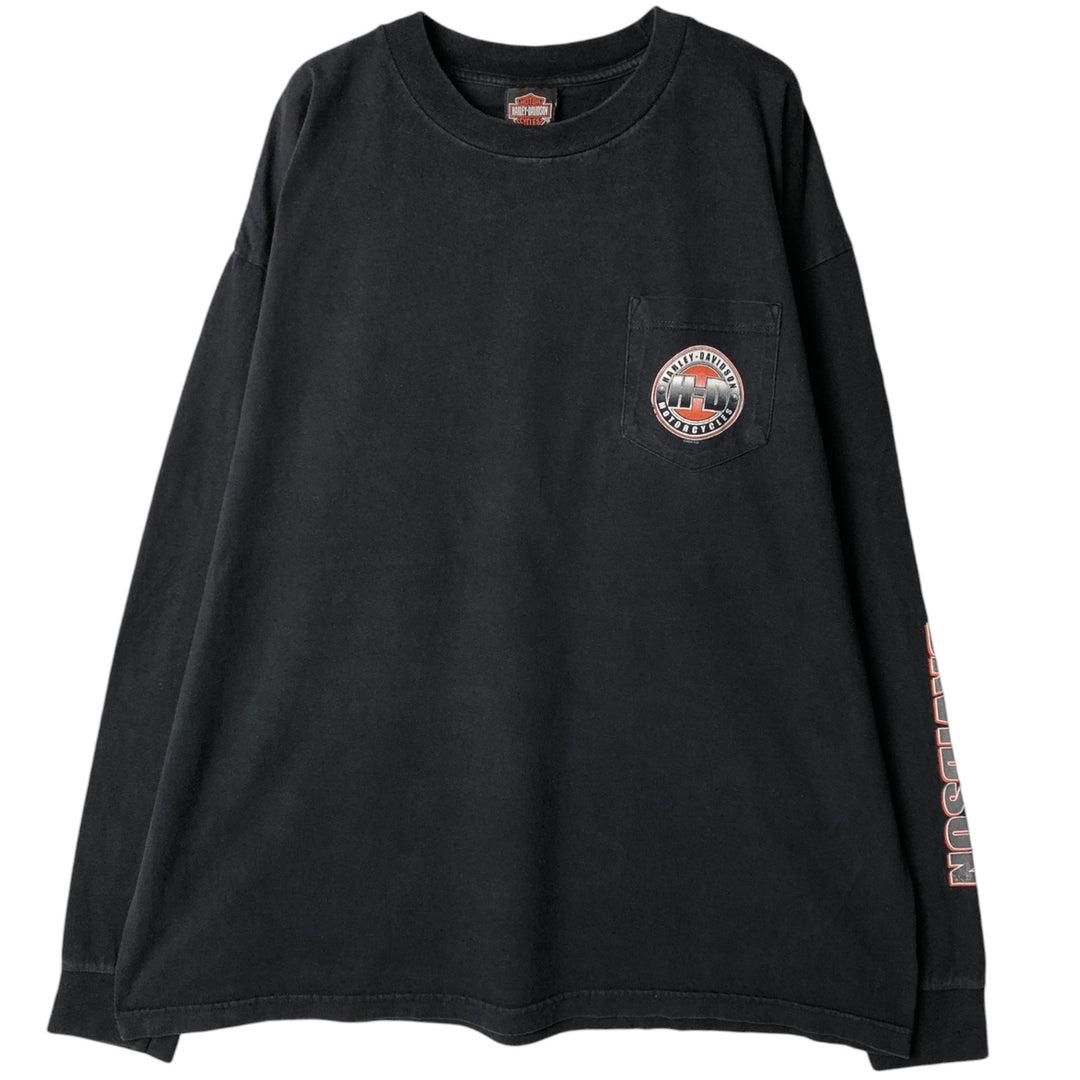 2000'S Harley-Davidson Motorcycle Long Sleeve T-Shirt, Made in USA, Men's Size XXL cotton black type Vintage Second Hand