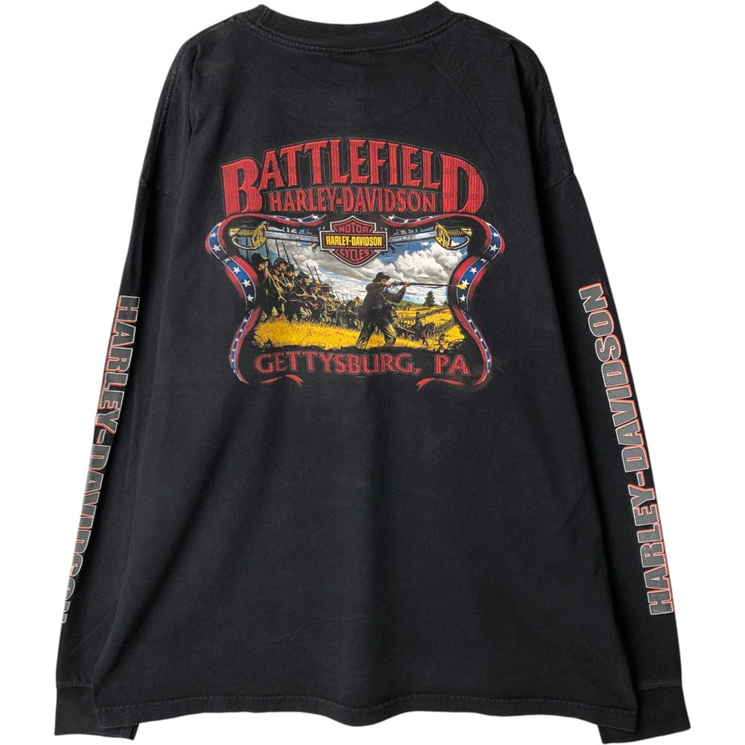 2000'S Harley-Davidson Motorcycle Long Sleeve T-Shirt, Made in USA, Men's Size XXL cotton black type Vintage Second Hand