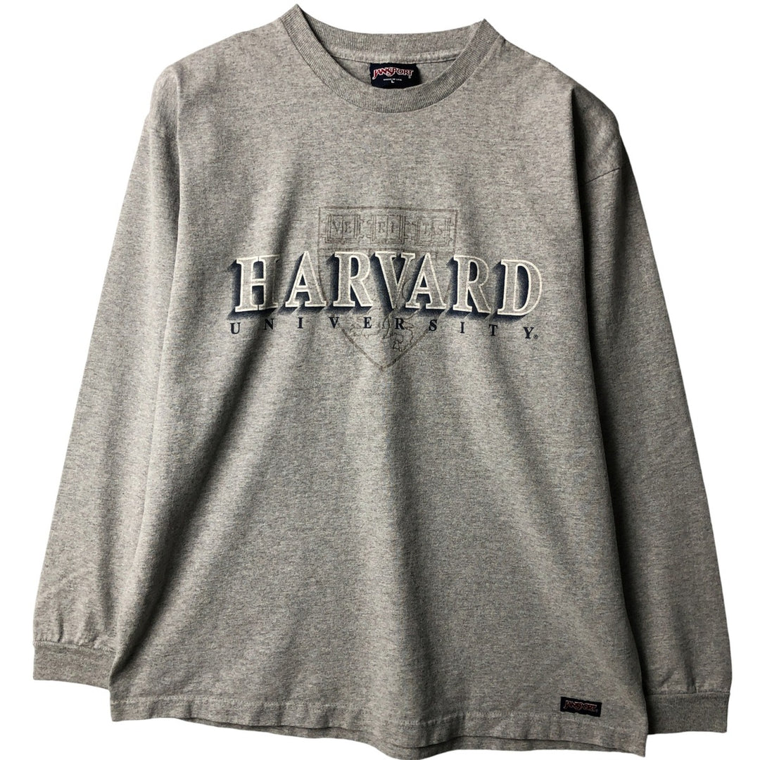 Vintage 1990'S Jansport Harvard University College Long Sleeve T-Shirt, Made in USA, Men's Size Large cotton gray type Vintage Second Hand