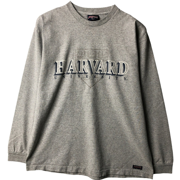 Vintage 1990'S Jansport Harvard University College Long Sleeve T-Shirt, Made in USA, Men's Size Large cotton gray type Vintage Second Hand