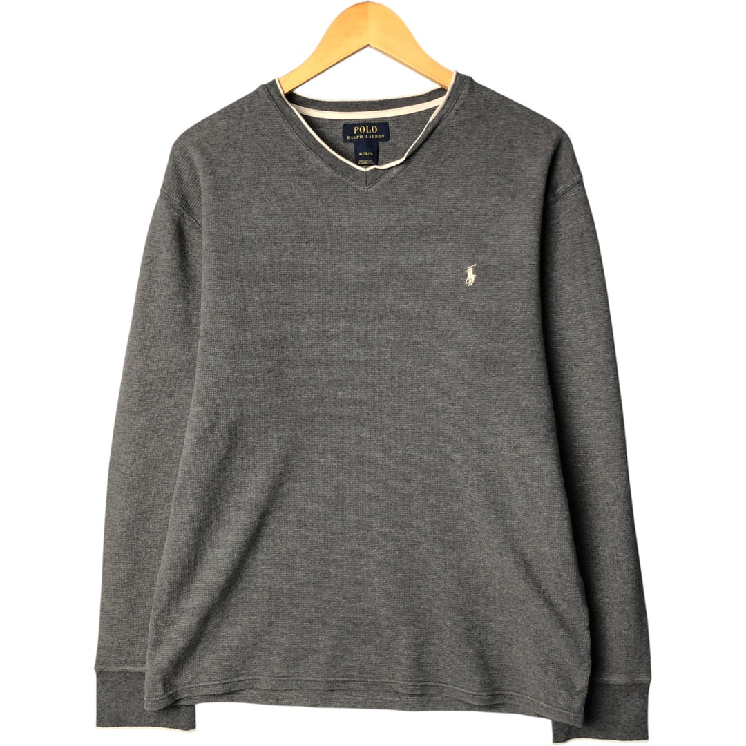 Ralph Lauren POLO RALPH LAUREN V-neck thermal long sleeve T-shirt waffle men's XL size cotton gray type Vintage Second Hand