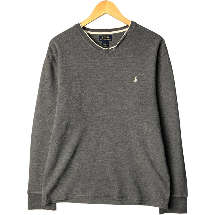 Ralph Lauren POLO RALPH LAUREN V-neck thermal long sleeve T-shirt waffle men's XL size cotton gray type Vintage Second Hand