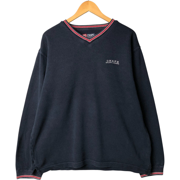 Ralph Lauren CHAPS V-neck long T-shirt, men's XL size cotton navy blue type Vintage Second Hand