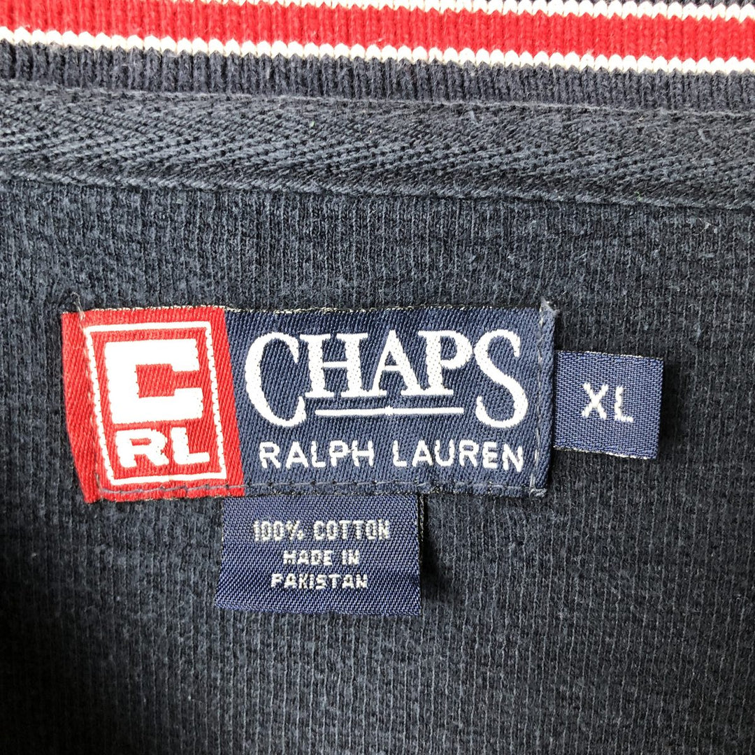 Ralph Lauren CHAPS V-neck long T-shirt, men's XL size cotton navy blue type Vintage Second Hand