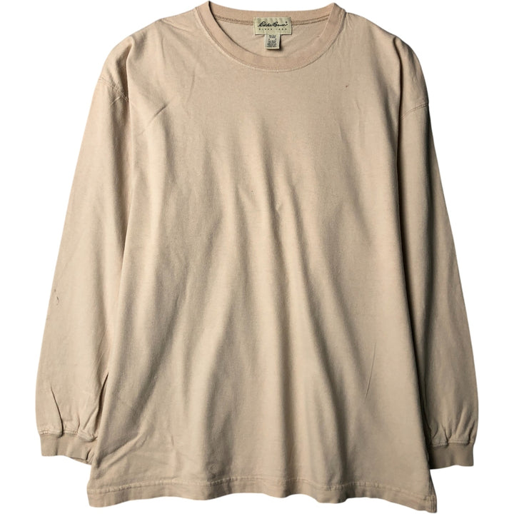 90'S Eddie Bauer long-sleeved T-shirt, Made in USA, Men's Size Medium, Vintage cotton ivory Vintage Second Hand