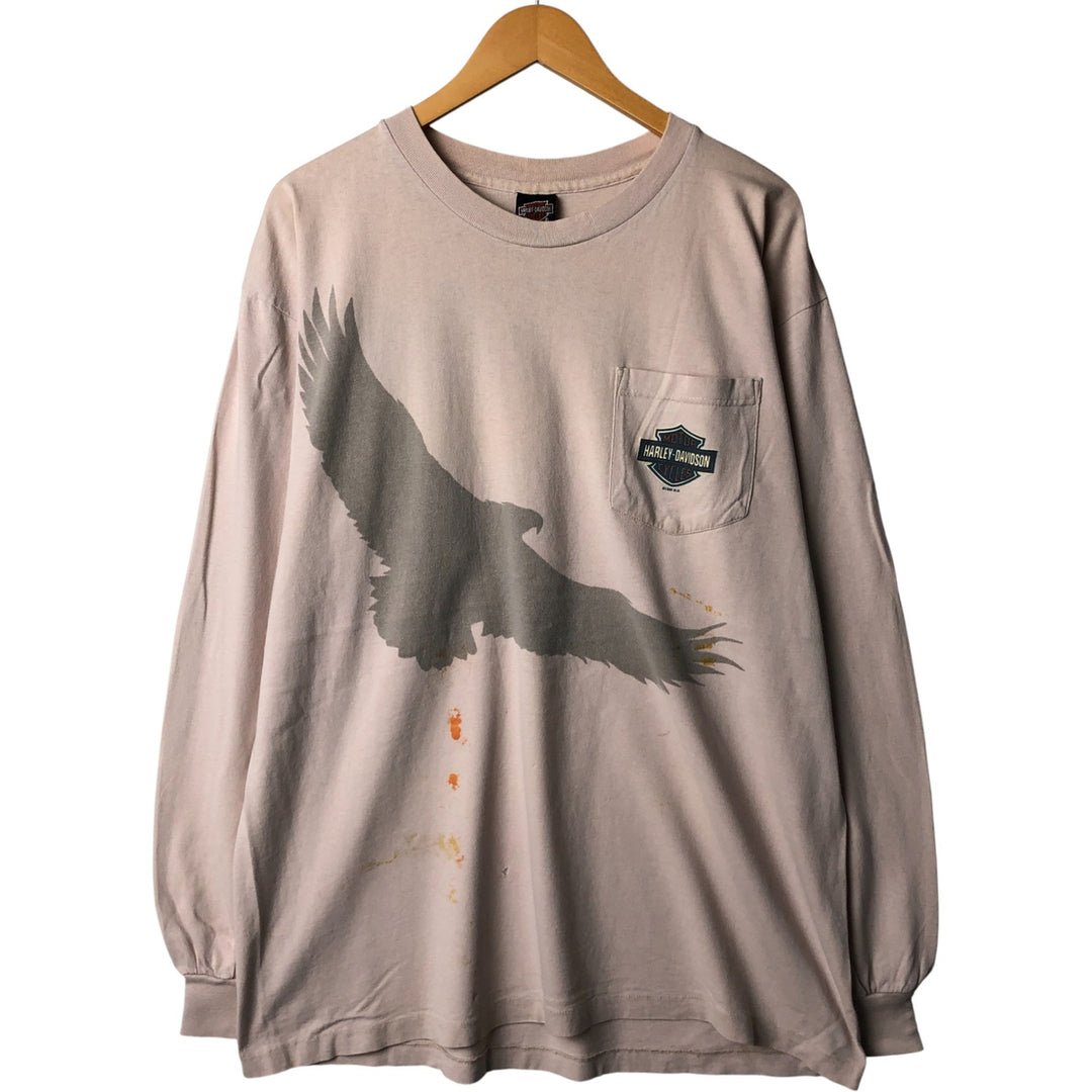 Vintage 90'S Harley-Davidson Eagle Pattern Motorcycle Long Sleeve T-Shirt, Made in USA, Men's Size XL cotton Beige type Vintage Second Hand