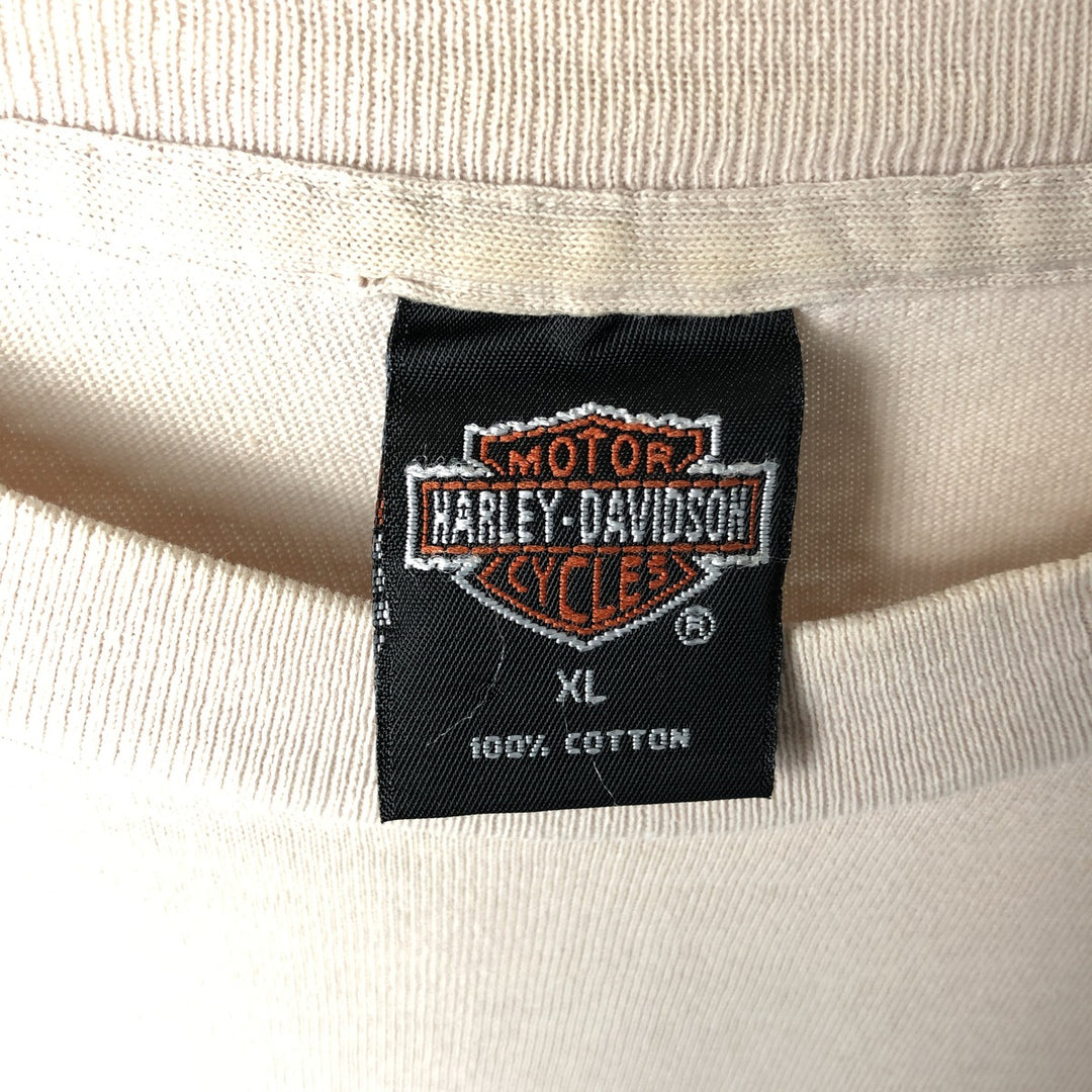 Vintage 90'S Harley-Davidson Eagle Pattern Motorcycle Long Sleeve T-Shirt, Made in USA, Men's Size XL cotton Beige type Vintage Second Hand