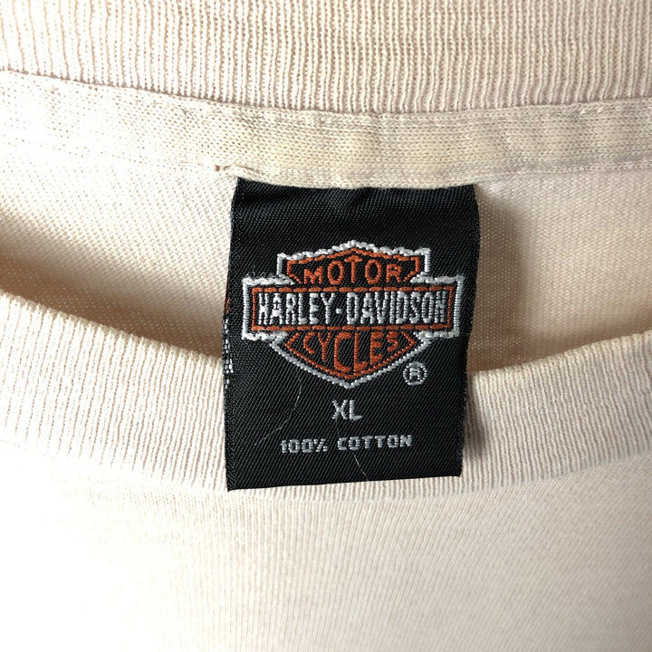 Vintage 90'S Harley-Davidson Eagle Pattern Motorcycle Long Sleeve T-Shirt, Made in USA, Men's Size XL cotton Beige type Vintage Second Hand