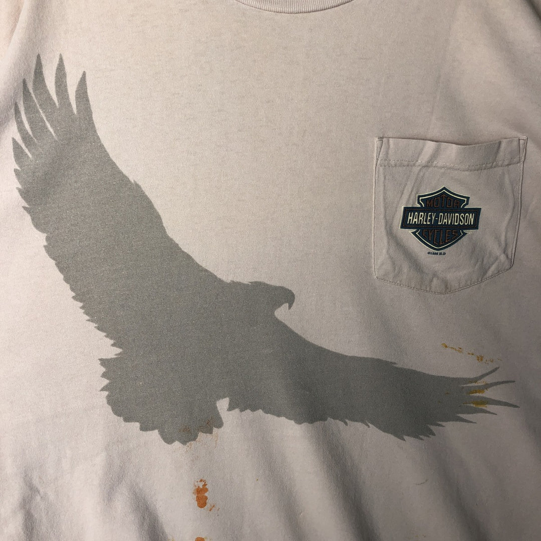 Vintage 90'S Harley-Davidson Eagle Pattern Motorcycle Long Sleeve T-Shirt, Made in USA, Men's Size XL cotton Beige type Vintage Second Hand