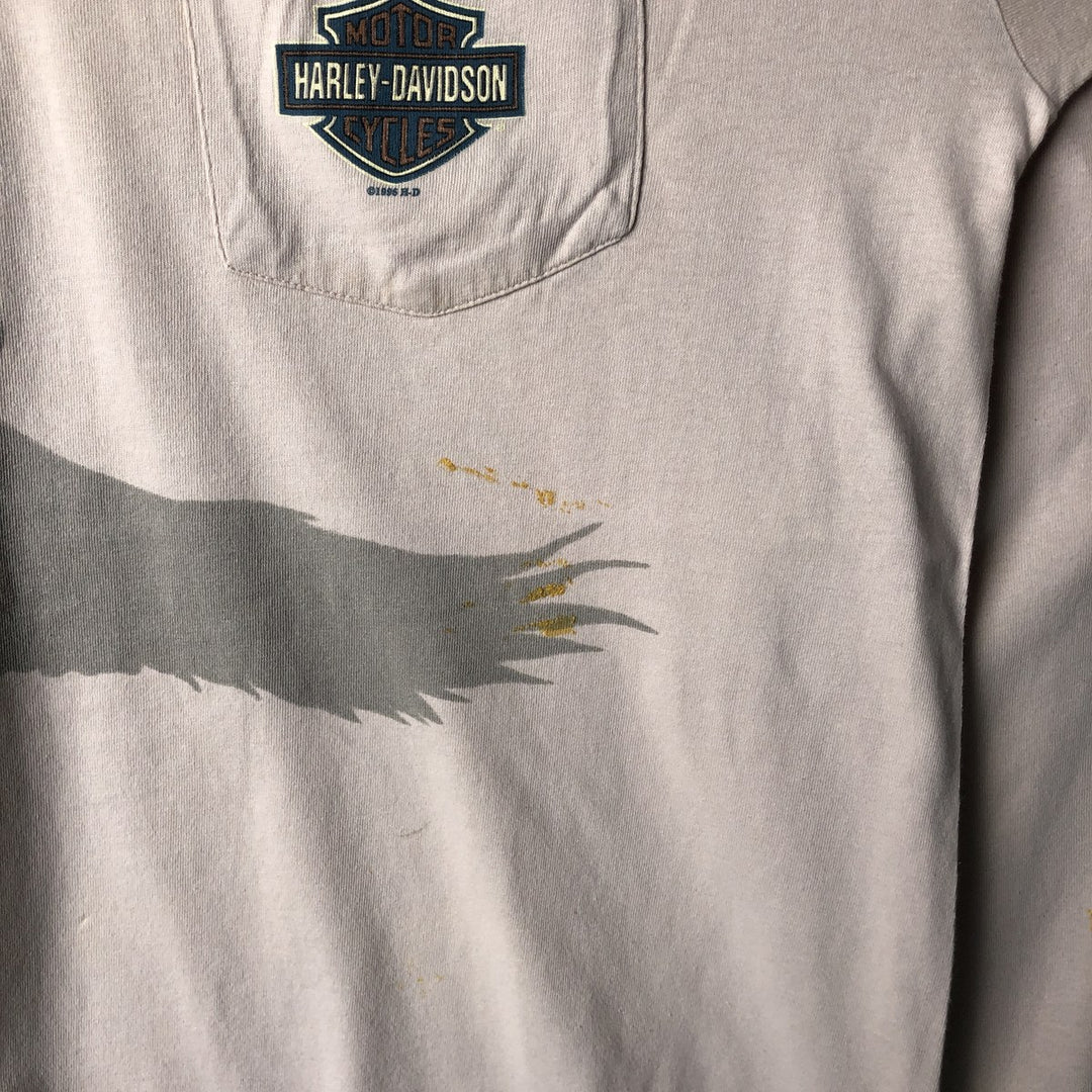 Vintage 90'S Harley-Davidson Eagle Pattern Motorcycle Long Sleeve T-Shirt, Made in USA, Men's Size XL cotton Beige type Vintage Second Hand
