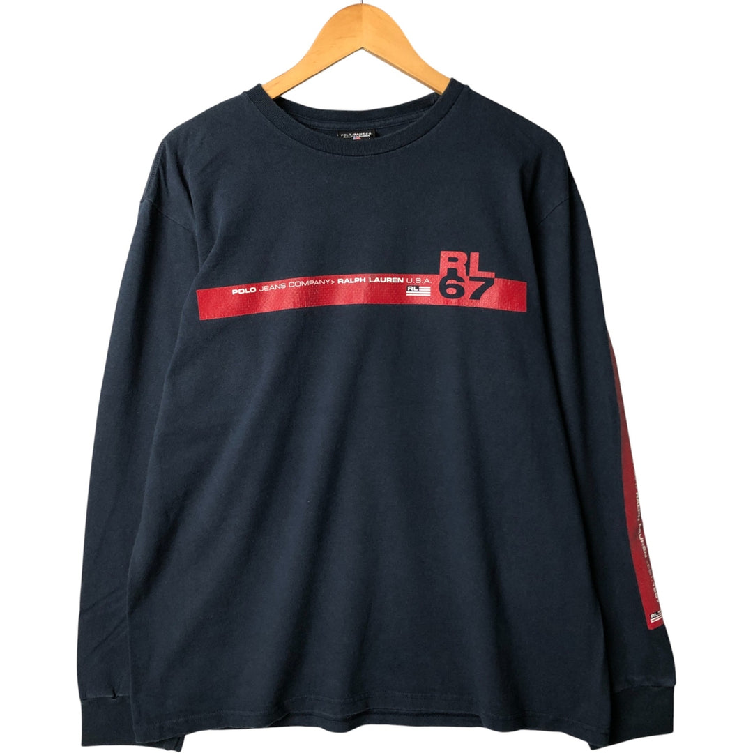 2000'S Ralph Lauren Polo Jeans Company long-sleeved T-shirt, men's size L cotton navy blue type Vintage Second Hand