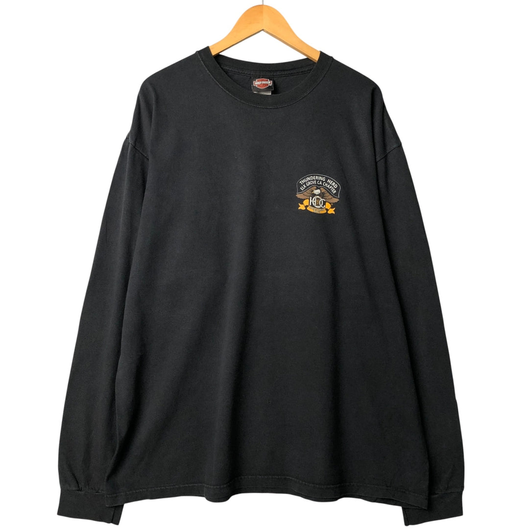 Harley-Davidson Eagle Pattern Motorcycle Long Sleeve T-Shirt, Made in USA, Men's XXL cotton black type Vintage Second Hand