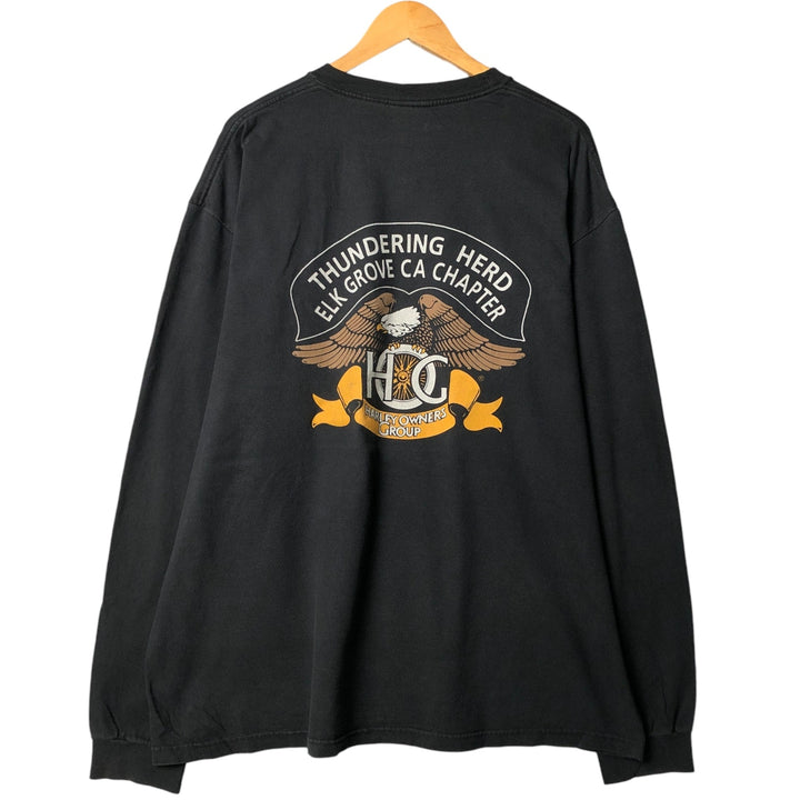Harley-Davidson Eagle Pattern Motorcycle Long Sleeve T-Shirt, Made in USA, Men's XXL cotton black type Vintage Second Hand