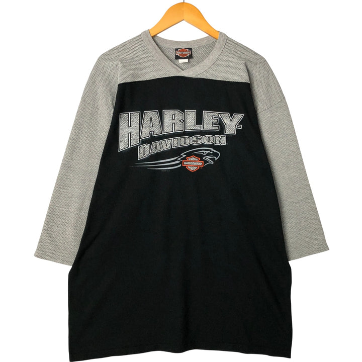 Vintage 90'S Harley-Davidson Marlin Pattern 3/4 Sleeve Motorcycle T-Shirt, Made in USA, Men's XL cotton black type Vintage Second Hand