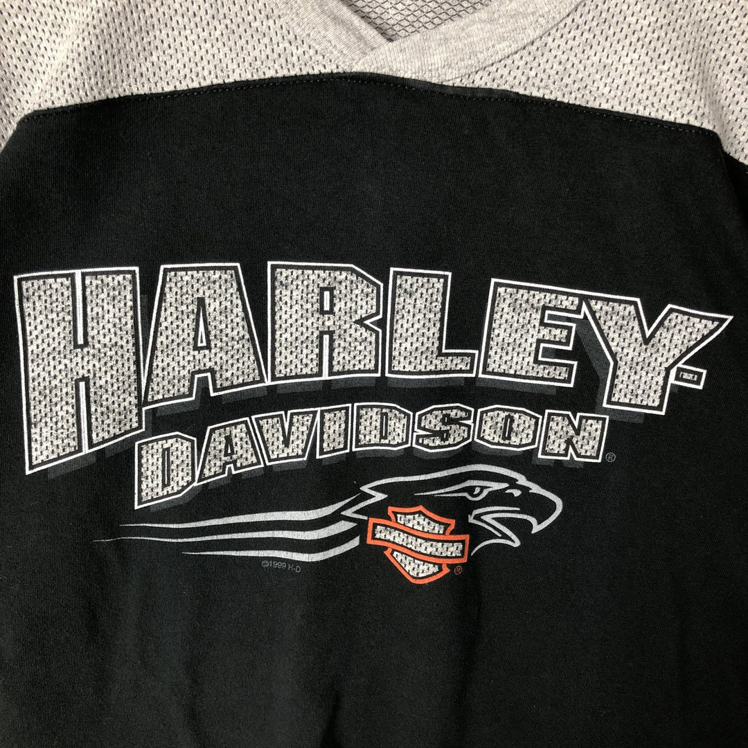 Vintage 90'S Harley-Davidson Marlin Pattern 3/4 Sleeve Motorcycle T-Shirt, Made in USA, Men's XL cotton black type Vintage Second Hand