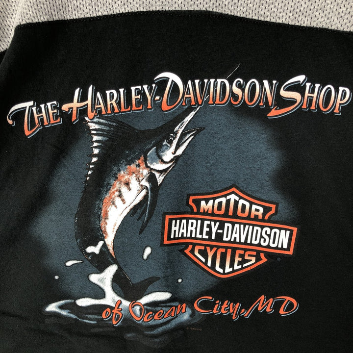 Vintage 90'S Harley-Davidson Marlin Pattern 3/4 Sleeve Motorcycle T-Shirt, Made in USA, Men's XL cotton black type Vintage Second Hand