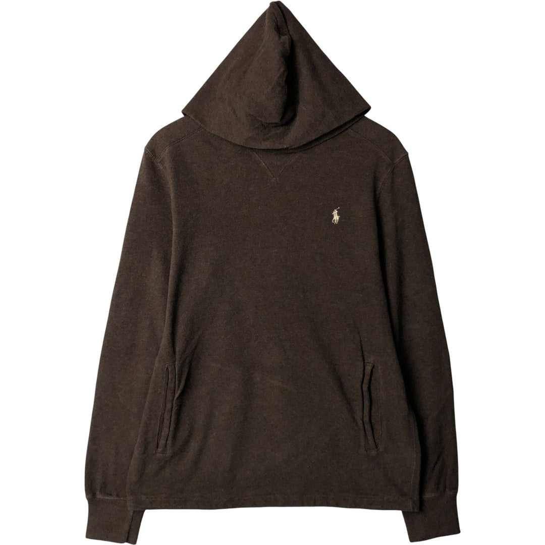 Ralph Lauren POLO by Ralph Lauren Hooded Elbow Patch Long Sleeve T-Shirt, Men's Size Medium cotton brown type Vintage Second Hand